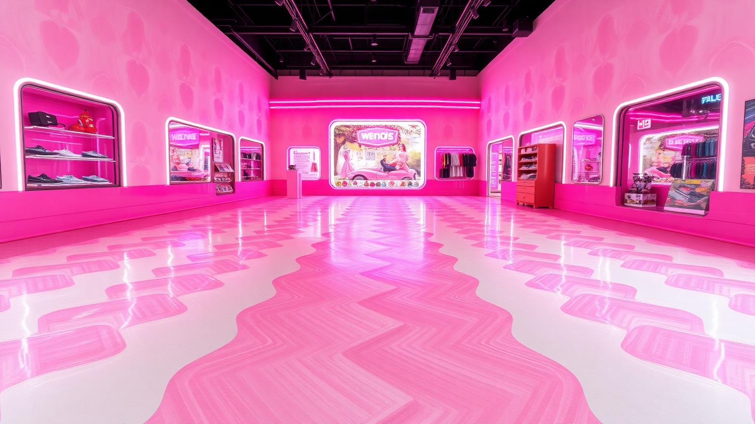 Wavy pink and cream checkerboard boutique floor